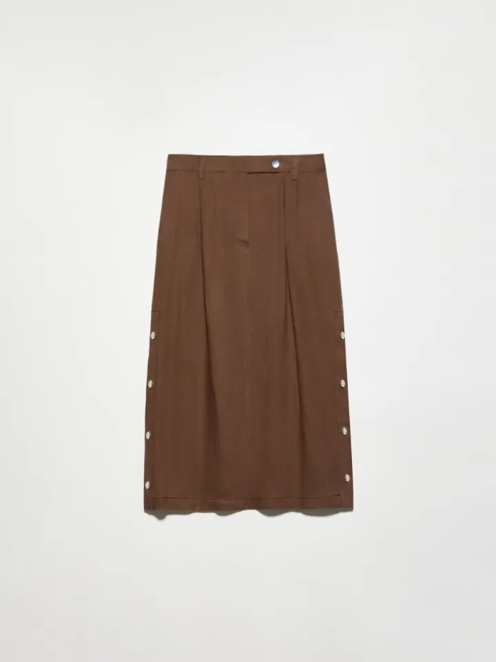 Pure linen midi skirt - coffee