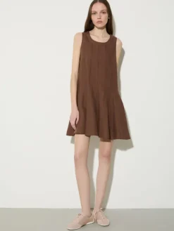Pure linen mini dress - coffee