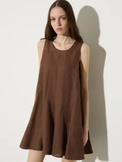Pure linen mini dress - coffee