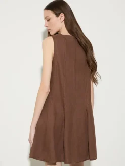 Pure linen mini dress - coffee