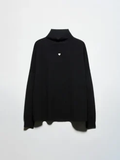 Pure Merino wool polo neck - black
