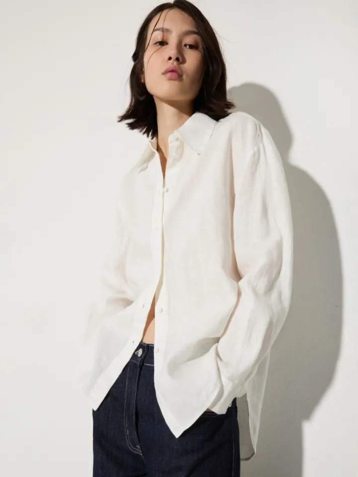 Relaxed-fit linen shirt - ivory