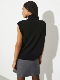 Rhinestone-embellished knit gilet - black