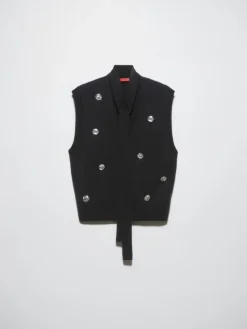 Rhinestone-embellished knit gilet - black