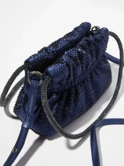 Rhinestone-embellished satin bag - navy