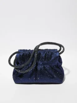 Rhinestone-embellished satin bag - navy