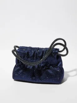 Rhinestone-embellished satin bag - navy