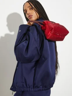 Rhinestone-embellished satin bag - red
