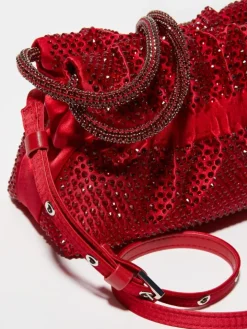 Rhinestone-embellished satin bag - red