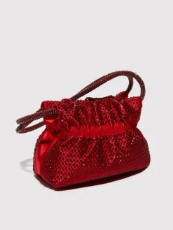 Rhinestone-embellished satin bag - red