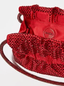 Rhinestone-embellished satin bag - red