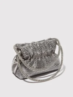 Rhinestone-embellished satin bag - medium grey