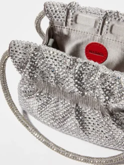 Rhinestone-embellished satin bag - medium grey