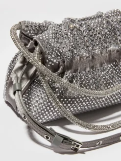 Rhinestone-embellished satin bag - medium grey
