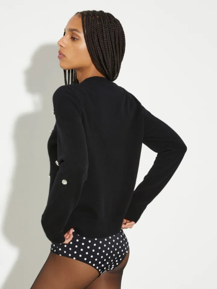 Rhinestone-embroidered jumper - black