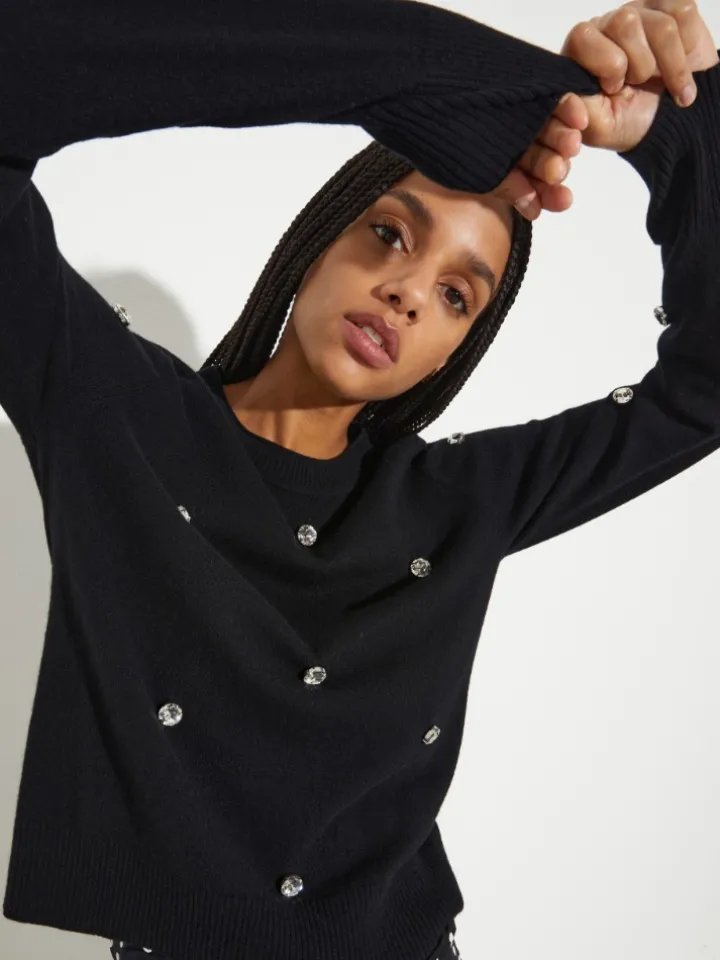 Rhinestone-embroidered jumper - black