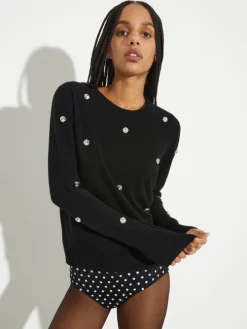 Rhinestone-embroidered jumper - black