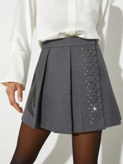 Rhinestone grisaille mini skirt - grey