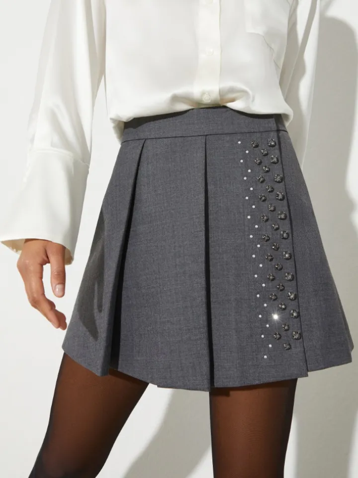 Rhinestone grisaille mini skirt - grey