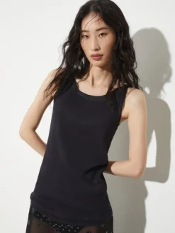 Ribbed cotton tank top - black