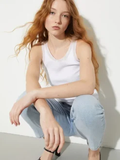 Ribbed cotton tank top - optical white