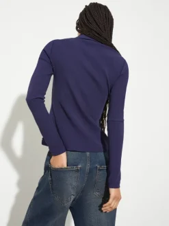 Ribbed jersey polo T-shirt - midnightblue