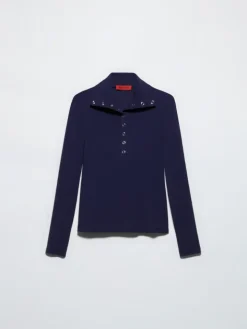 Ribbed jersey polo T-shirt - midnightblue