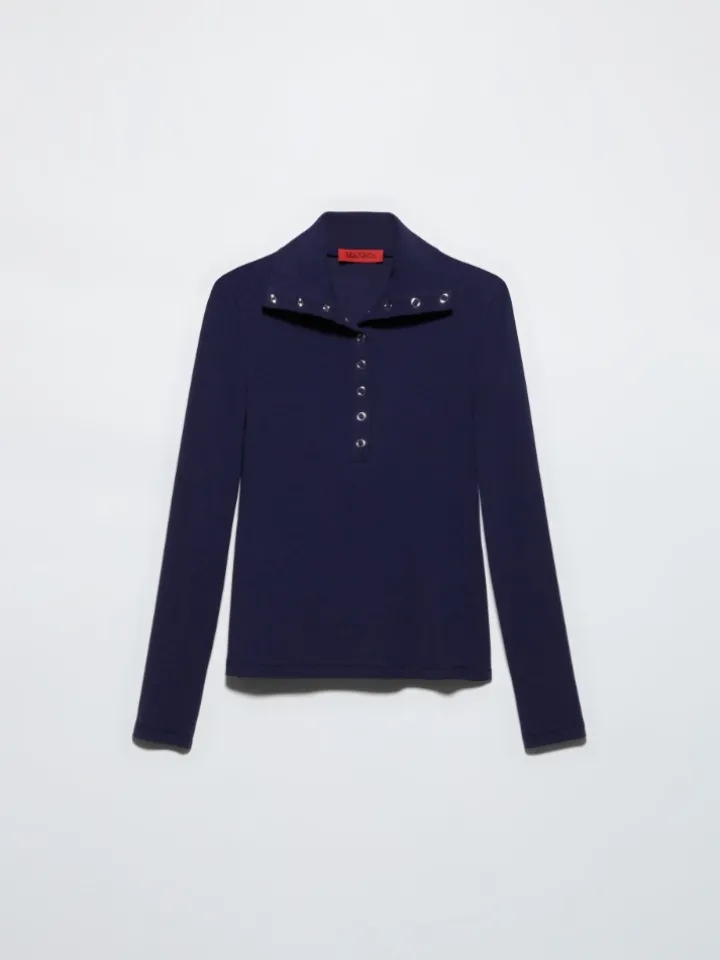 Ribbed jersey polo T-shirt - midnightblue