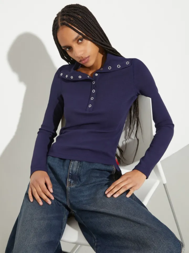 Ribbed jersey polo T-shirt - midnightblue