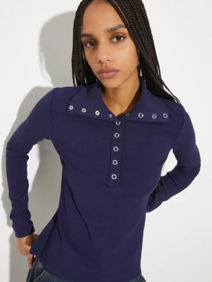 Ribbed jersey polo T-shirt - midnightblue