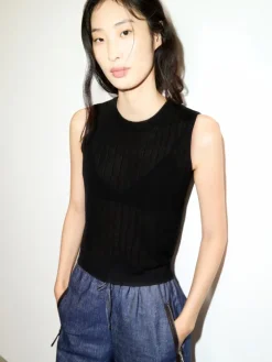 Ribbed knitted top - black