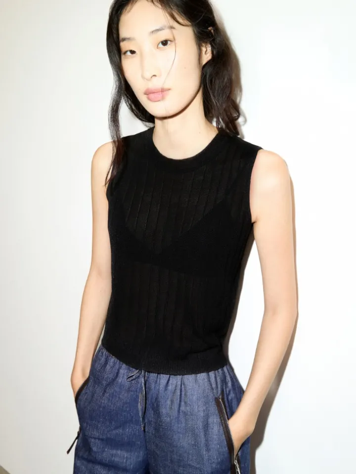 Ribbed knitted top - black