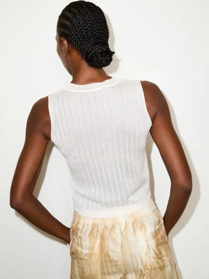 Ribbed knitted top - milk