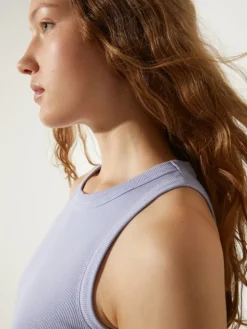 Rib-knit cotton tank top - light blue
