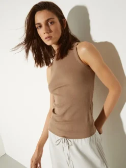 Rib-knit cotton tank top - mud