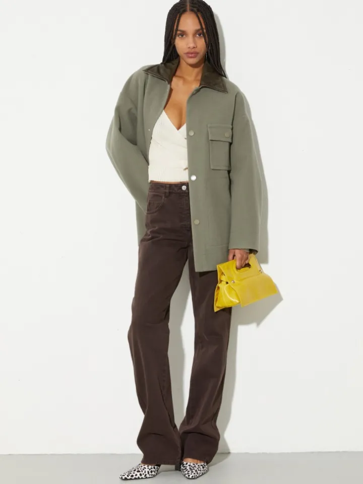 Rib-knit wrap cardigan - ecru
