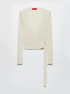 Rib-knit wrap cardigan - ecru