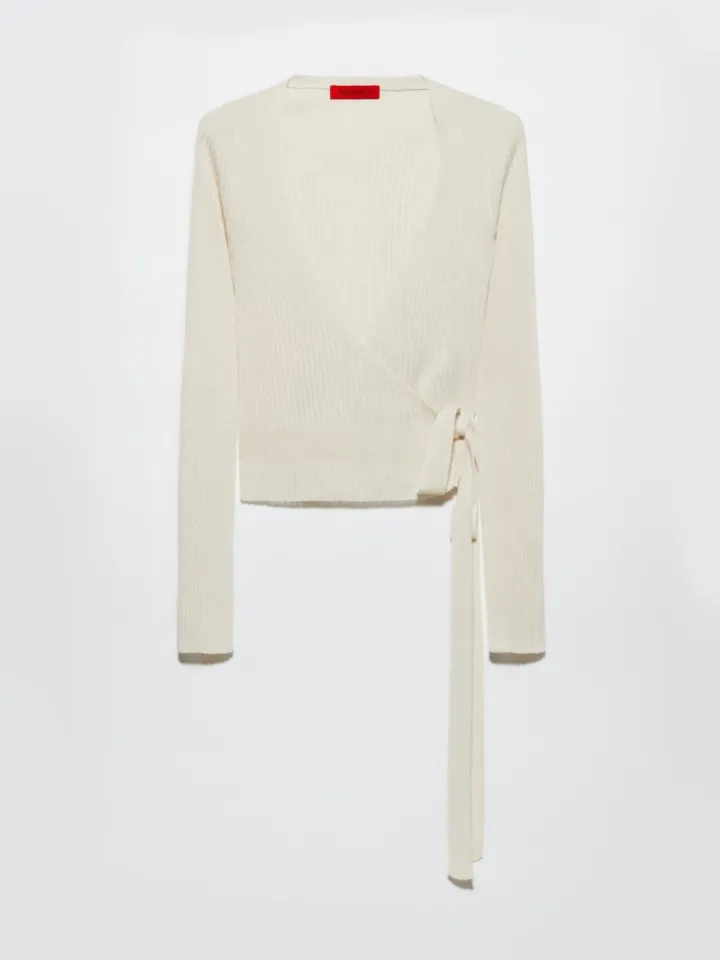 Rib-knit wrap cardigan - ecru