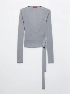 Rib-knit wrap cardigan - melange grey
