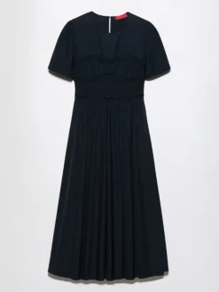 Ruched cotton-poplin midi dress - black