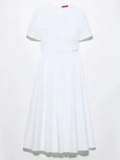 Ruched cotton-poplin midi dress - optical white