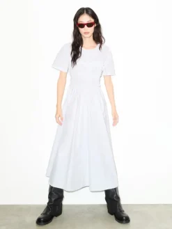 Ruched cotton-poplin midi dress - optical white