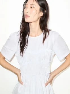 Ruched cotton-poplin midi dress - optical white