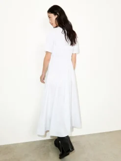Ruched cotton-poplin midi dress - optical white