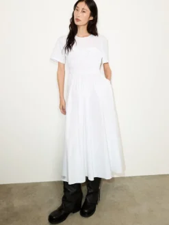 Ruched cotton-poplin midi dress - optical white