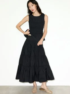 Ruched cotton-poplin top - black