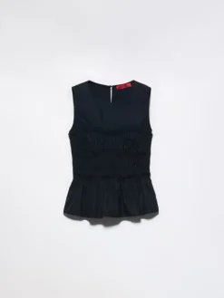 Ruched cotton-poplin top - black