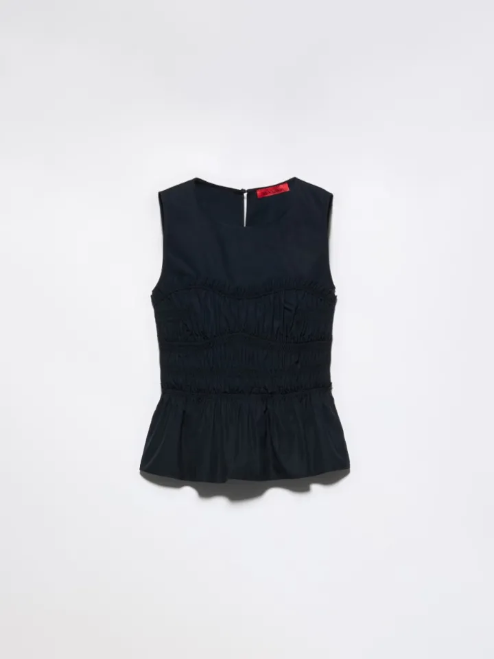 Ruched cotton-poplin top - black
