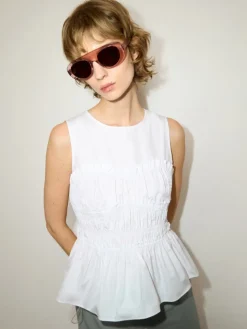 Ruched cotton-poplin top - optical white