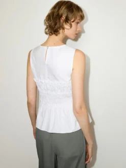 Ruched cotton-poplin top - optical white